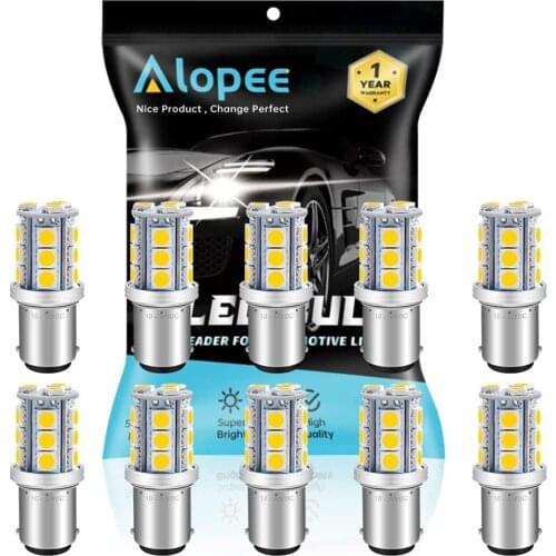 10-Pack BA15D 1142 1076 1176 5050 18 SMD Warm White LED Light Car Interior RV Camper Trailer Lighting Tail Bulbs 10V-30V AC / DC