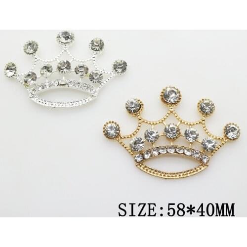 Hot 10pcs/lot 58*40mm Gold/Silver Metal Zinc Aolly Crown Rhinestone Jewelry Findings Accessories Components for Jewelry Making