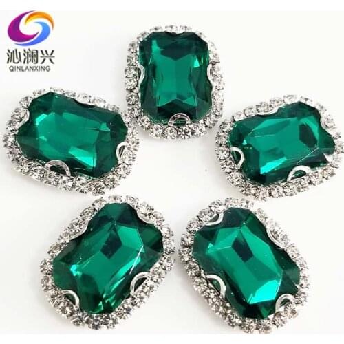 Malachite green 3D Anti scratch top glass crystal buckle,Silver bottom Sew on stones,DIY/Clothing/wedding decoration SWCB15