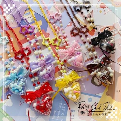 Sweet Necklace Candy Lolita Sweet Girl Long Necklace Transparent Love Bow Necklace
