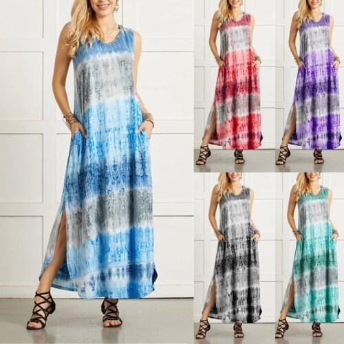 Fashion Stripe Plus Size Maxi Dress For Women Summer Dresses 2021 pocket Sexy Long Tie dye print Dress 5xl Gradient Womens Robe