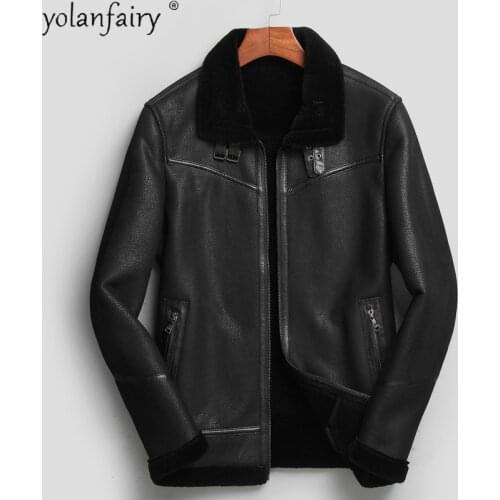 2020 Genuine Leather Jacket Men Winter Real Fur Coat Warm Sheep Shearling Jackets for Men Sheepskin Fur Jacket L17-913 KJ5615