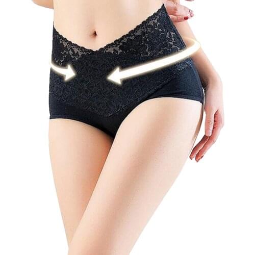 4pcs/lot Underwear womens lace girls large size high waist briefs abdomen hips sexy breathable ladies cotton Seamless panties