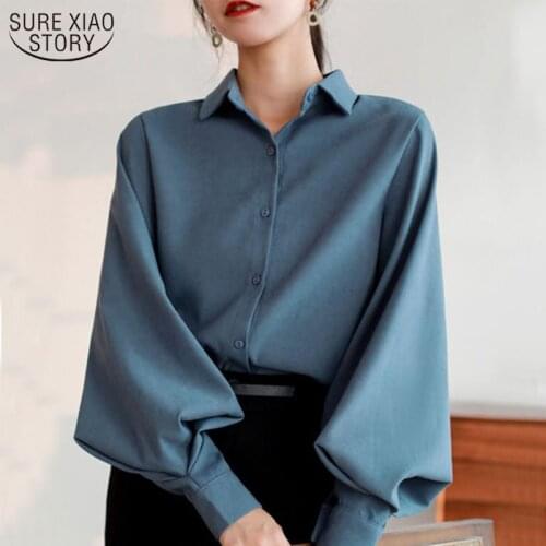 2021 New Fashion Lantern Sleeve Solid Women Blouse Tops Casual Cardigan Elegant Shirts Women Female Clothes Blusas Mujer 8026