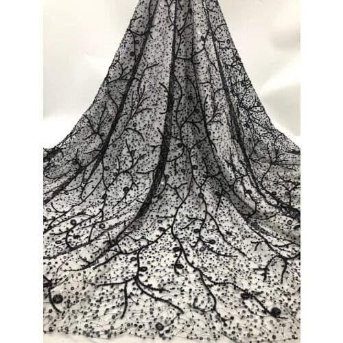 Luxury french lace SYJ-1088811with beads beautiful embroidered tulle lace fabric for bridal dress