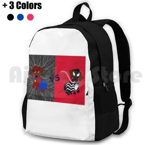 Spider Dog Vs Venomised Dachshund Outdoor Hiking Backpack Riding Climbing Sports Bag Dachshund Comic Fan Art Dogs Hdoodles
