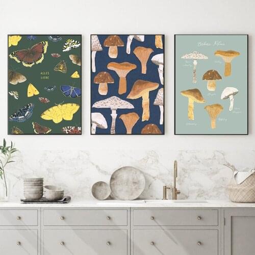 Nordic Vintage Mushroom Botanical Wall Art Canvas Painting Posters and Print Murals Modular Picture For Kitchen Home Decor