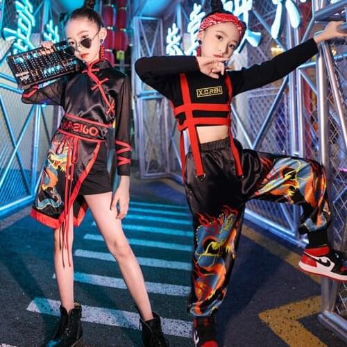 Japanese style Cosplay Costume For Gils Boys Stage Clothes Cosplay Samurai Black Suit Club Children Performance HipHop Clothing