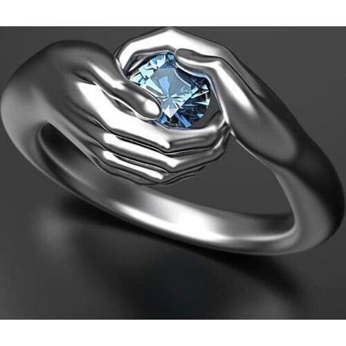 Vintage Silver Plated Rings for Women Men Couple Jewelry Rhinestone with Your Hand Bohemian Promise Engagement Ring Charm Gift