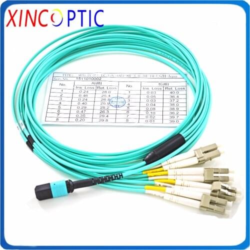 4M High Density MPO Male to 4 LC/ST/FC/SC UPC 8 Fibers OM3 50/125 MMF 3.0mm Aqua LSZH Duplex Fiber Optic Patch Cord Cable