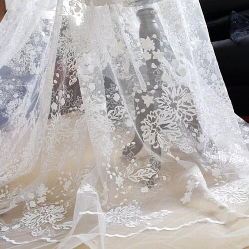 GLace 1Y/Lot Glitter mesh sequin embroidery lace wedding dress diy fabric clothes decoration material wedding curtain TX1544