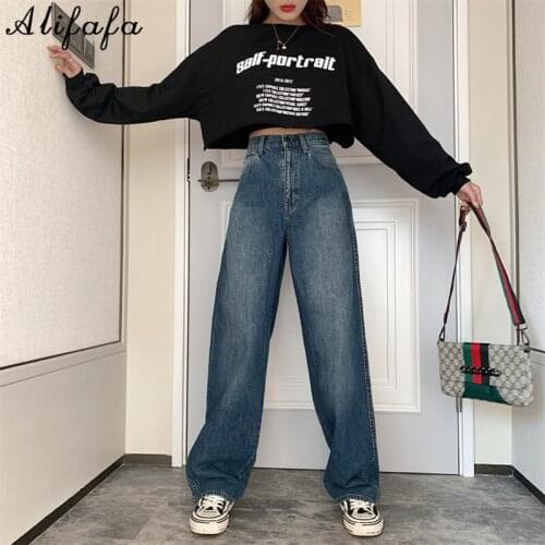 Woman Jeans High Waist Clothes Wide Leg Denim Clothing Blue Streetwear Fashion Harajuku Straight Pants
