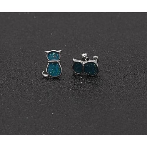 UFOORO stud earrings jewelry Personality Creative Cute cat opal fire earrings for women Earrings girl gift Distribution