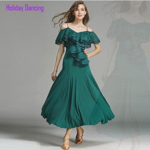 2021 New MY758 Bare Shoulder Latin Dance Dress Women Performance Lotus Design Modern Dance Dress Latino Dancewear