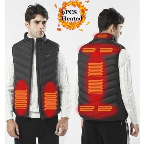 9 Areas Heated Vest Jacket USB Men Winter Electrical Heated Sleevless Jacket Outdoor Fishing Hunting Vest