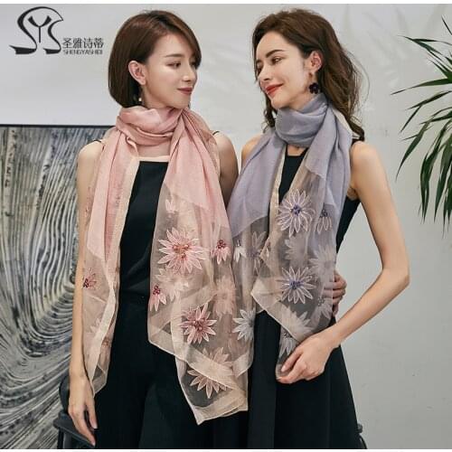 Winter luxury Brand Floral Wool Silk Scarf Women Scarf Wrap long Wool Scarf Women Pashmina Shawls and Scarves