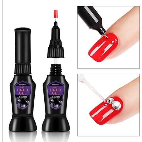 1PC 3 in 1 Rhinestones Nail Glue For False Nail Art Tips Clear Point Drill Gel With Needle Brush Manicure Decoration Adhesive