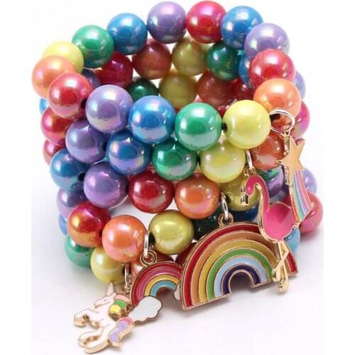 1pc Colorful Girls Kids Round Beaded Bracelets Fashion Elastic Bracelets&Bangles for Child Jewelry Gift Handmade Animal Pendant