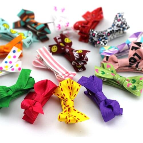 10pcs/lot Mini Print Ribbon baby girls hair bows with Hair Clip girls Hair Accessories Colorful Barrettes for baby headwear