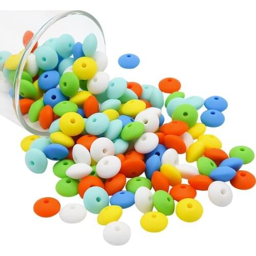 Cute-idea Baby Teether 100pcs 12mm Lentil Silicone Beads BPA Free for baby products Teething DIY Pacifier Chain Clip Baby Toys