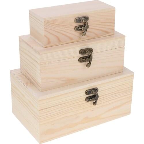 3 Pack Unpainted Wooden Chest Jewelry Box for DIY Arts Crafts Home Decor - Necklace Bracelet Trinkets Organizer