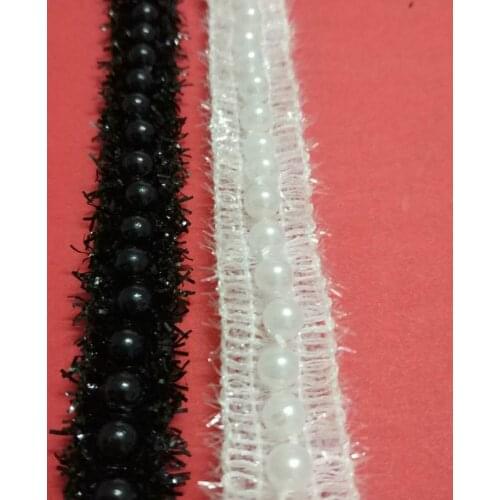 5yd/lot Beaded Pearl Trimming Reflective Lace Ribbon Applique Embellishment Sewing renda For Wedding Dress Black Sewing Lace