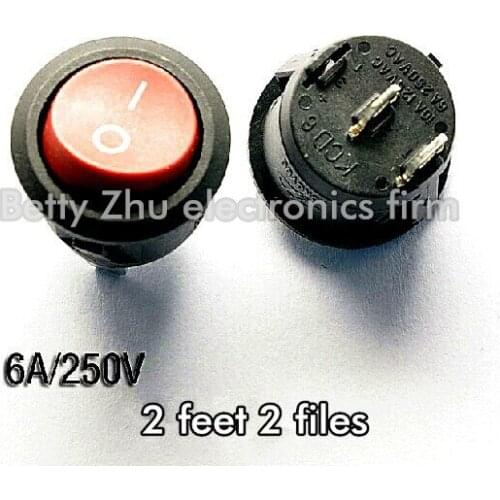 50PCS/LOT Round Rocker Switch KCD1-105 Red 2 feet 2 files rocker switch 10A / 125V 6A / 250V