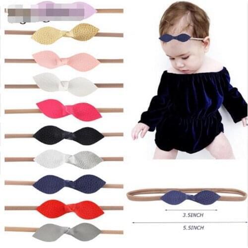 500pcs 3.5 inch Bows Newborn Nylon Leather Headband Hair Bows Hair Bands Girl Leaves Bowknot Hair Accessories