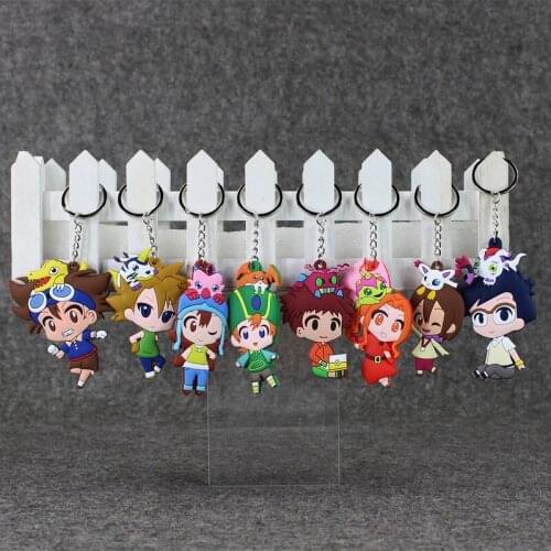 7-8cm 8pcs/lot Cartoon Anime Digimon Adventure PVC Keychain Kids Toys Key Chain Animal Pendant Toy for childrens gift