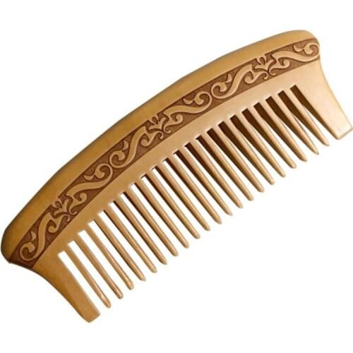 70% Hot Sale Retro Double Sided Carving Natural Peach Wood Comb Anti Static Hair Styling Tool