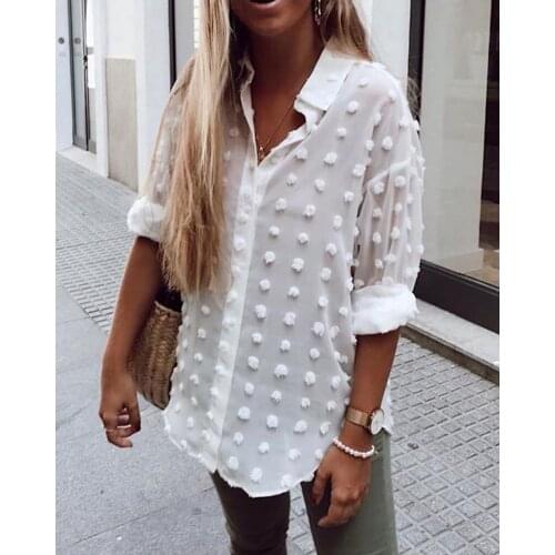 Elegant Women Blouses Tops Long Sleeve Polka Dot Loose OL Shirt Ladies Chiffon Blouse Feminina Summer Casual Tops