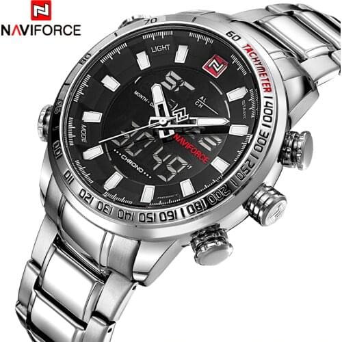 Mens Watches Luxury Fashion Sport Watch NAVIFORCE Brand Men Quartz Analog Digital Clock Male Waterproof Stainless Steel Watches
