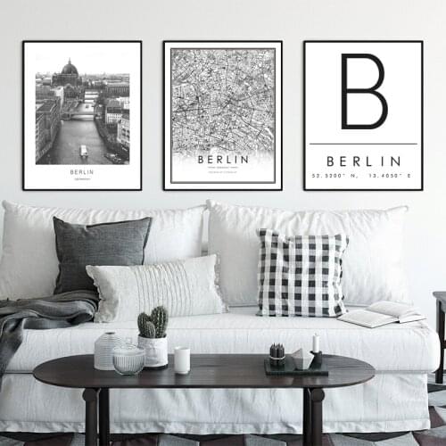 Black and White BERLIN City Map Poster Canvas Print Germany Travel Posters Wall Art Pictures Painting for Living Room Home Decor