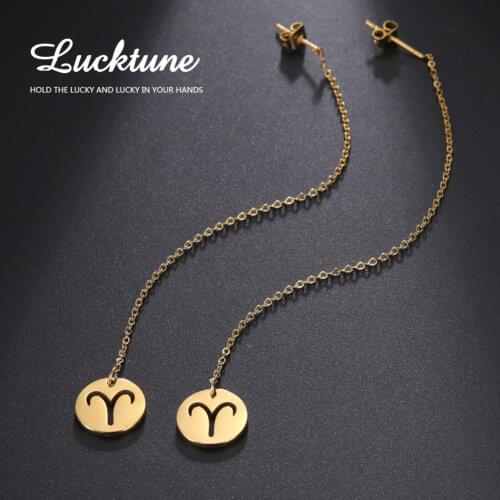 Lucktune Zodiac Long Earrings Stainless Steel Gemini Aries Taurus Scorpio Birthday Gift for Women Girl Cute Earring Fine Jewelry