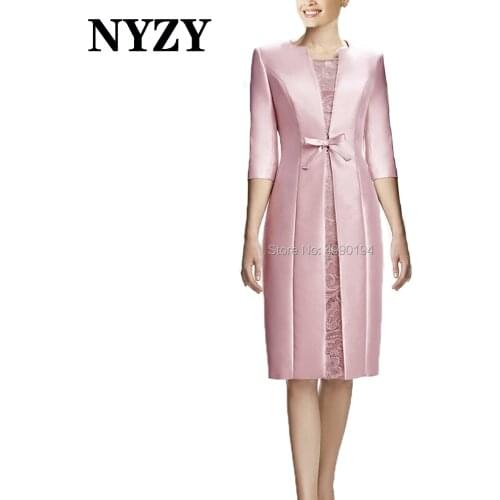 Elegant 2 Piece 3/4 Sleeves Pink Mother of the Bride Coat Dresses NYZY M334 Wedding Party Dress Cocktail Guest Wear Church Suits