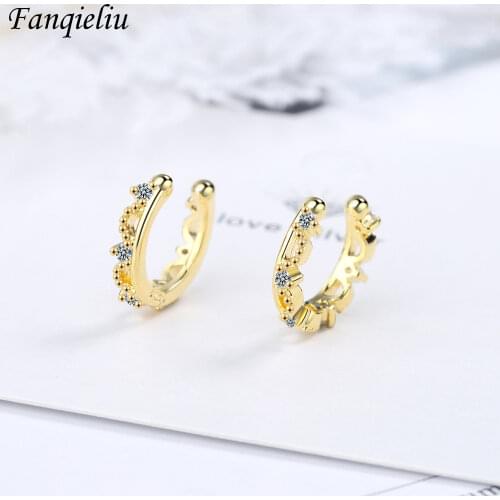 Fanqieliu 925 Sterling Silver Earrings For Women Trendy Crystal Clips Earring Woman Fashion Gold Clip Earrings FQL20355