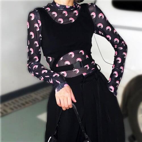 2 Pcs Womens Tshirt Streetwear Cool Girl Vest And Mesh T-Shirt Women Kawaii Tops Women Harajuku Womens Top Clothes SL082