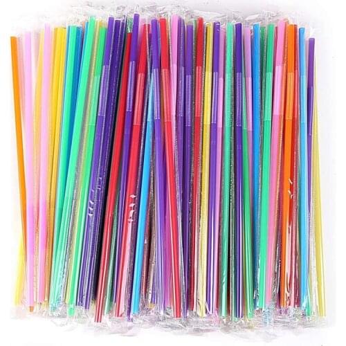 FQYL 300Pcs 10.2 inch Colorful Plastic Drinking Straws, Individually Packaged Disposable Extra Long Flexible Straws