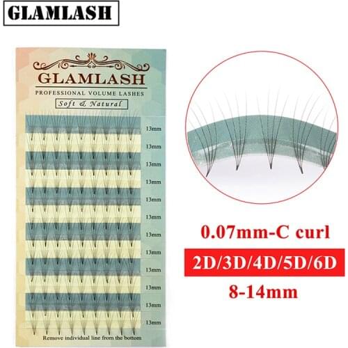 GLAMLASH 12 Lines 2d/3d/4d/5d/6d Pre Made Volume fans Faux Mink Premade Russian Volume Eyelash Extension Makeup Use