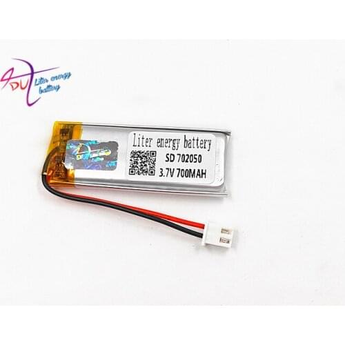 JST PH 2.54mm 2pin 702050 3.7V 700MAH Lithium Polymer LiPo Rechargeable Battery connector For Mp3 bluetooth Camera watch