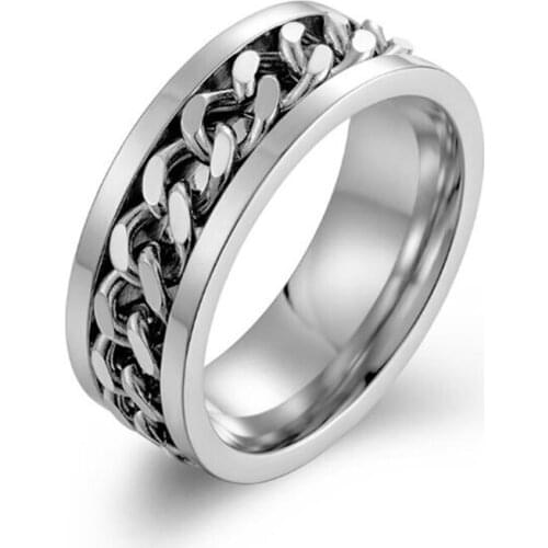 Quality 8mm Width Stainless Steel Chain Ring Highly Polished Punk Ring for Men Blue Black Gold Silver Color Chain Ring
