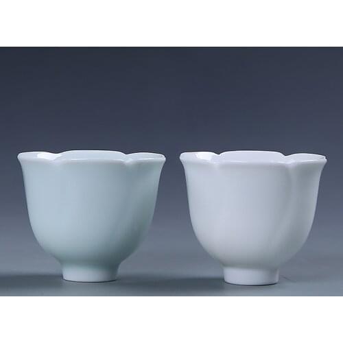 Ceramic Cup Kung Fu Tea Cup Master Cup Single Cup White Porcelain Celadon Shadow Glaze Petal Cups Small Ceramic Cups Bowl