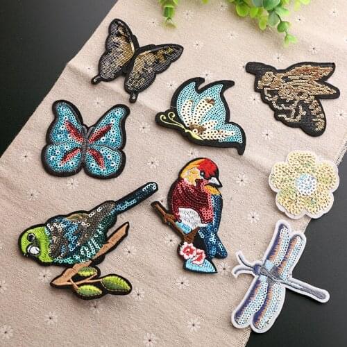 Computerized embroidery chapter fine sequin embroidery cloth applique bird animal clothes decoration embroidery patch sticker