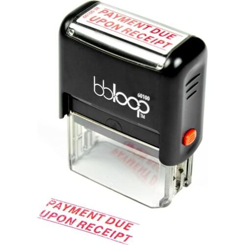 BBloop Stamp "PAYMENT DUE UPON RECEIPT" Self-Inking. Rectangular. Laser Engraved. RED