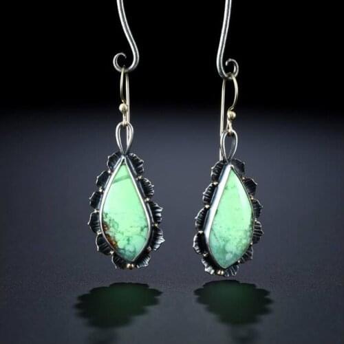 Fashion ladies Jewelry Turquoise Earrings exquisite lotus leaf drop shape Retro Plated 925 Antique Silver Earrings