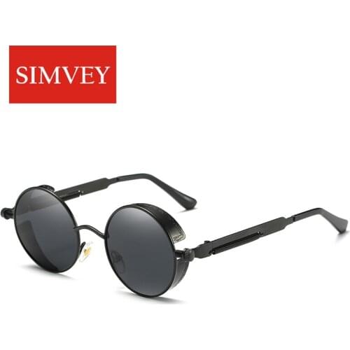 Simvey Fashion Brand Designer Steampunk Sunglasses Vintage Retro Men Women Round Metal Frame Polarized Sunglasses Oculos De Sol