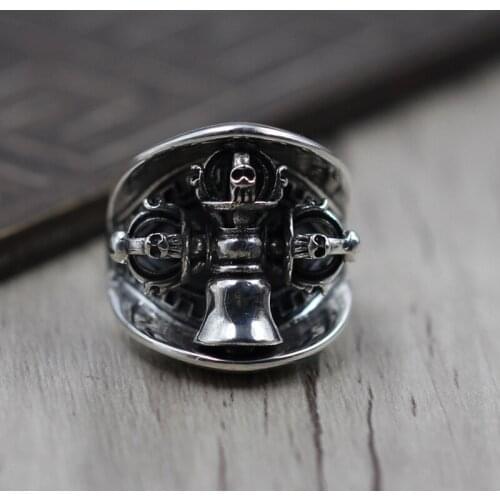 Thai Silver Create A Retro Can Be Rotated Cross King Kong Pestle Diamond Ring Ring S925 Sterling Silver mens Personality Ring