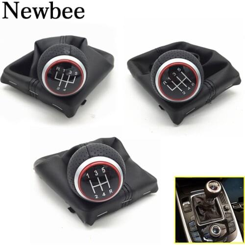 Newbee 5/6 Speed For Audi A4 S4 B8 8K A5 8T Q5 8R S Line 2007-2015 Manual Gear Shift Knob Lever Stick Pen Gaiter Boot Cover Case