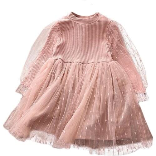 2020 New autumn kids dresses for girls baby dress Sequin puff sleeve knitted yarn skirt princess dress party belle dress clothes
