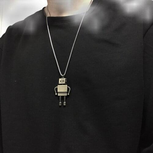 New Creative Harajuku Cool Robot Pendant Necklace Stainless Steel Long Chain Punk Choker for Women Hip Hop Party Jewelry Gifts